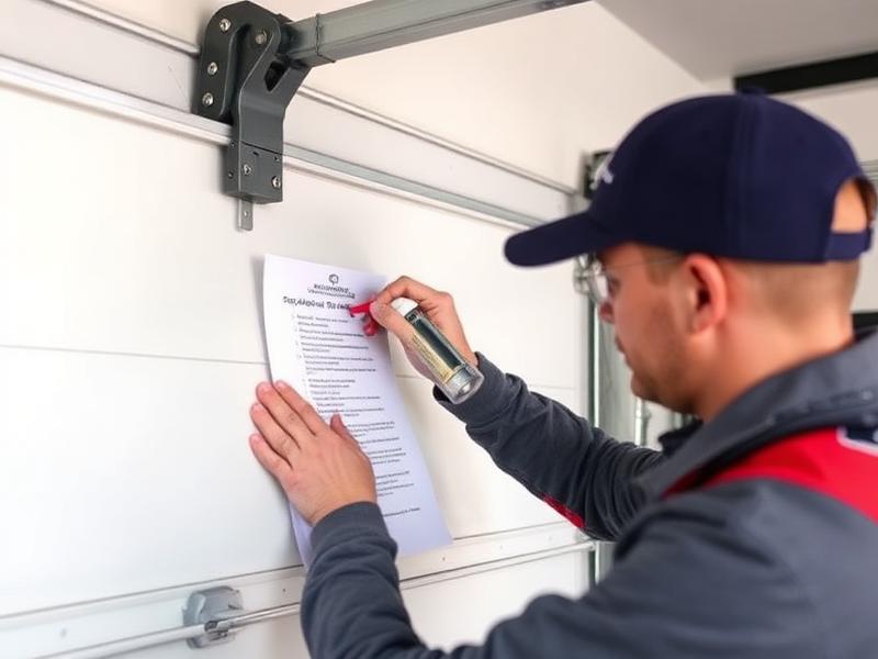 Professional technician performing garage door maintenance inspection